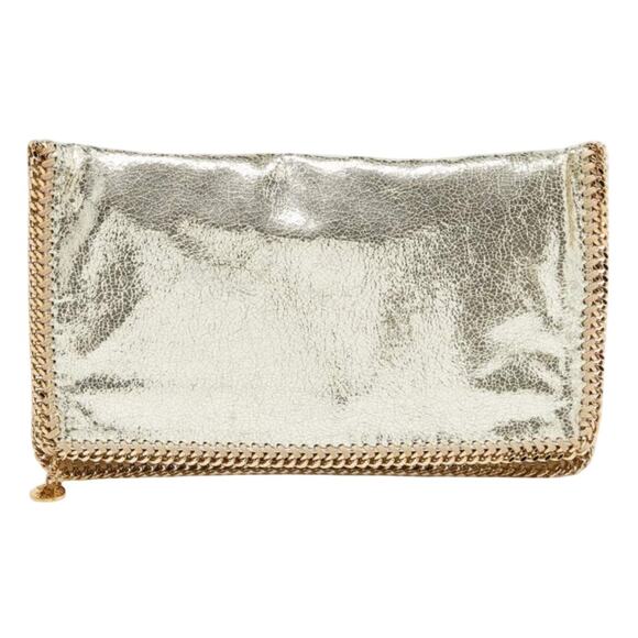Stella McCartney Falabella Vegan Faux Leather Fold-Over Clutch Gold Vegan Gift - Picture 14 of 16